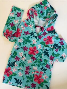 Lands End Girls Floral Towel Hoodie Swim Cover Up XS 4/5